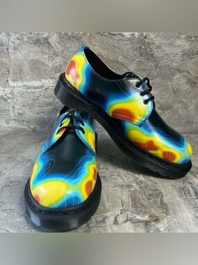 Dr martens unisex Black Leather Derby Shoes with Multicolor Heat-Map Print